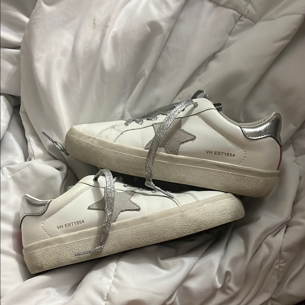 Stylish White and Silver Women's Sneakers